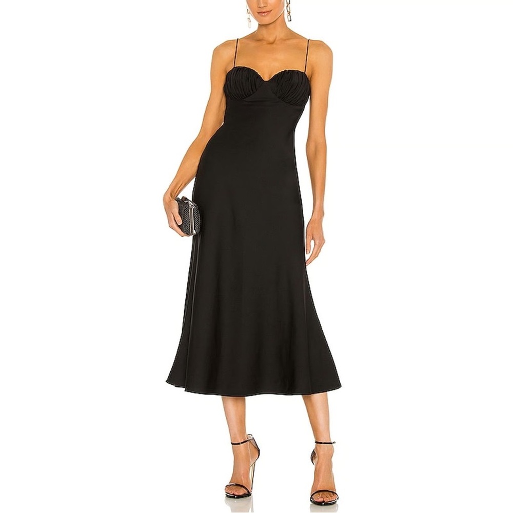 MISHA Casandra Midi Spaghetti Strap Dress in Black size 2